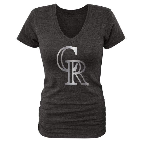 2020 MLB Colorado Rockies Fanatics Apparel Women Platinum Collection VNeck TriBlend TShirt  Black